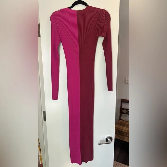 STAUD Pink and Red Ribbed Knit Dress - Picture 4 of 5